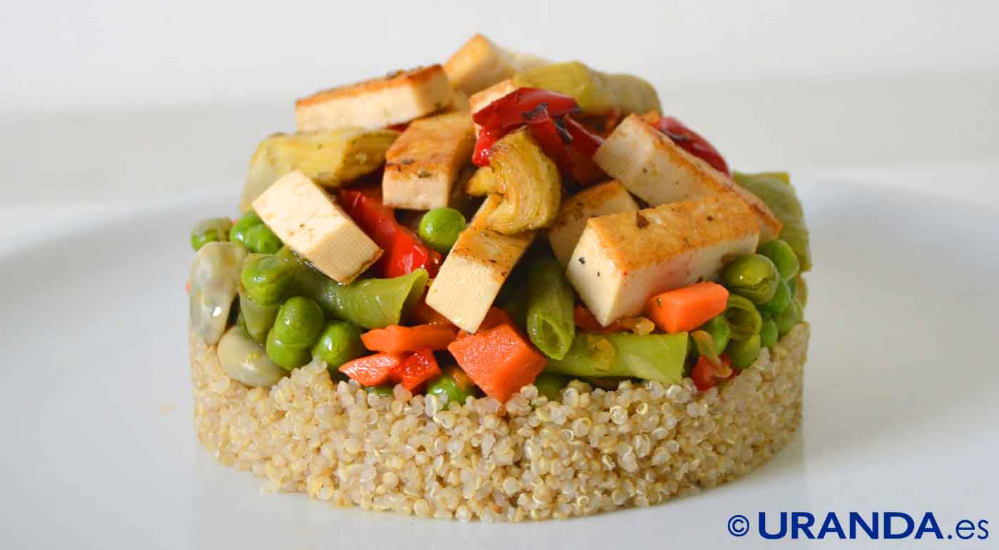 Receta de tofu con menestra y quinoa - recetas veganas desde ecovegetariano.com